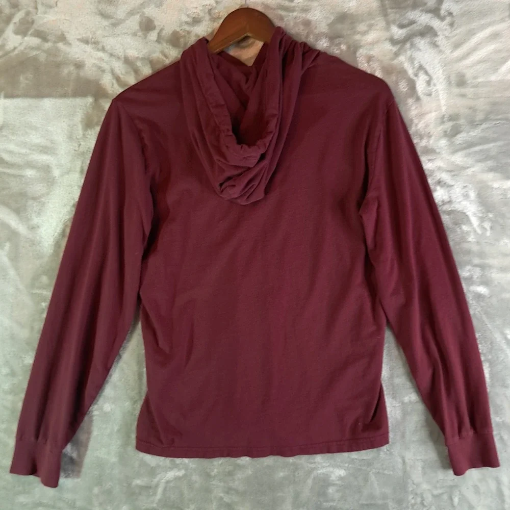 Polo Ralph Lauren Mens Small Maroon Red Long Sleeve Hooded T-Shirt Spellout Logo